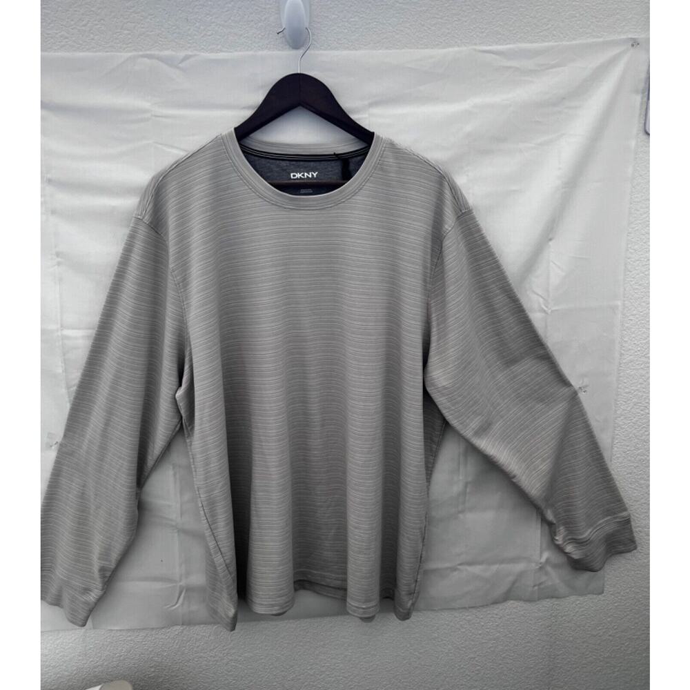 DKNY Men's Gray Striped Long Sleeve Crew Neck Shirt XXL